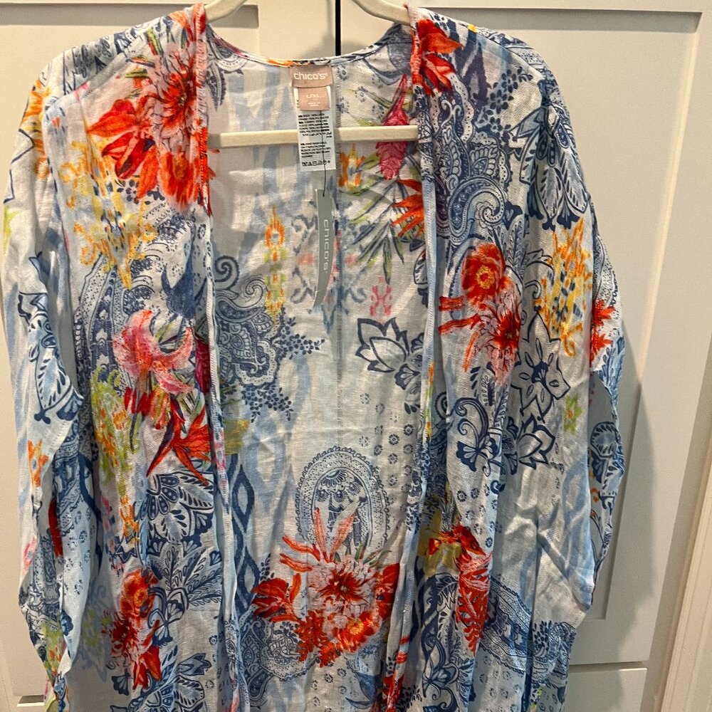 Chicos, Linen Floral  Kimono, Size L/XL